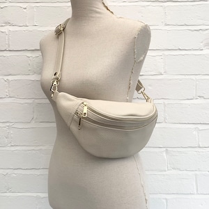 Beige Leder Bauchtasche, Bauchtasche, Bauchtasche, kleine Ledertasche, Festival Tasche, Damen Leder Gürteltasche