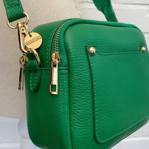 Green Leather Crossbody Bag, Bright Green Leather Shoulder Bag, Stylish Bag, Everyday Bag, Women's Handbag, 3rd Anniversary, Leather Gift