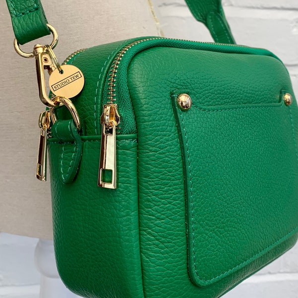 Sac à bandoulière en cuir vert, sac à bandoulière en cuir vert vif, sac élégant, sac de tous les jours, sac à main pour femme, 3e anniversaire, cadeau en cuir