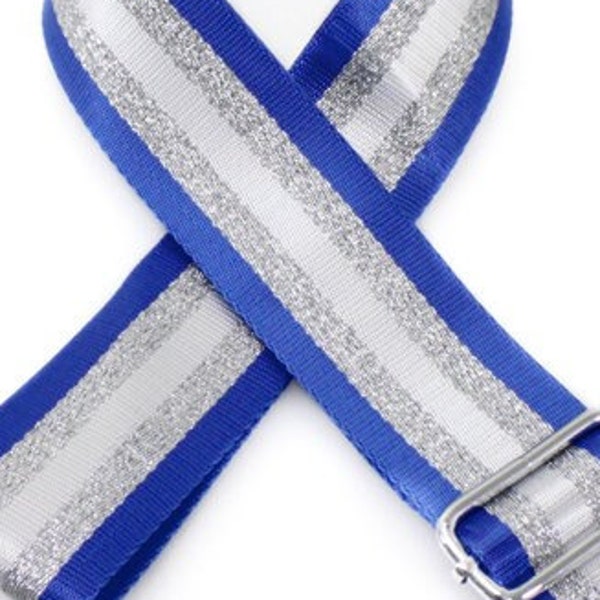 Royal Blue & Silver Canvas Bag Strap, Replacement Bag Strap, Stripe Print Bag Strap, Adjustable Handbag Strap, Silver Hardware Bag Strap