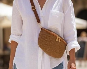 Woven Raffia Bum Bag: Summer Festival Crossbody Belt Bag - Personalised Bag - Rosie