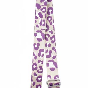 Lilac Leopard Print Canvas Bag Strap: Silver Hardware