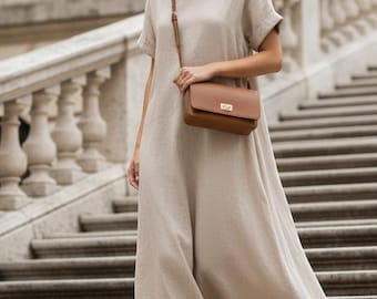 Personalised Tan Leather Bag,  Brown Leather Purse - Athena