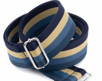 Navy & Beige Canvas Bag Strap: Silver Hardware