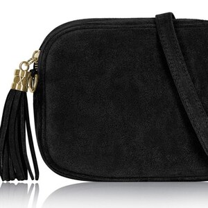 Black Suede Crossbody Bag, Black Suede Bag, Camera Bag, Tassel Bag, Wedding Bag, Suede Tassel Bag, Night Out Bag, Black Bag