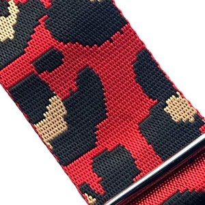 Correa para bolso de lona con estampado de leopardo rojo: herrajes plateados, correa ajustable para bolso.
