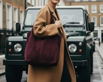 Personalised Italian Suede Hobo Bag: Slouchy Shoulder Boho Bag with Purse - Ava