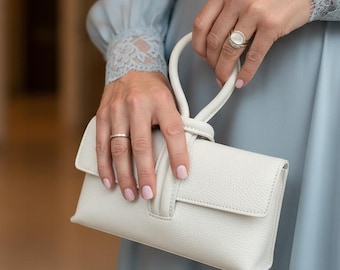 Personalised White Leather Clutch Crossbody Bag: Handmade Italian Clutch - Claris