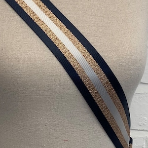 Navy & Rosegold Canvas Taschengurt, Ersatz Taschengurt, Streifen Druck Taschengurt, Verstellbarer Handtaschengurt, Silber Hardware Taschengurt