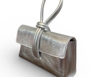 Bolso de mano personalizado de piel dorada y plateada: Bolso de mano italiano hecho a mano - Claris