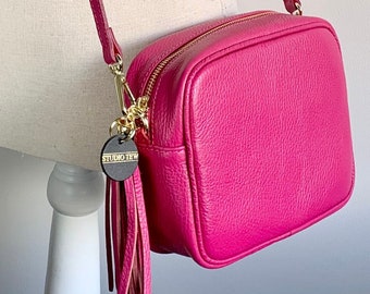 Metallic Fuchsia Pink Crossbody Bag, Lined Bag, Zipper