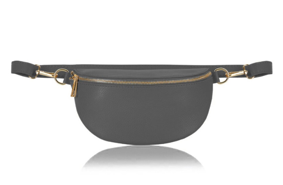 Dark Grey Leather Waist Bag, Fanny Pack, Bum Bag, Close to Body Bag