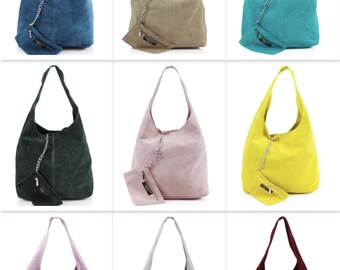 Suede Shoulder Bag Numerous Colours, Suede Hobo Bag, Suede Hippy Bag, Suede Slouchy Bag, Bright Bag, Ladies Suede Handbag With Purse