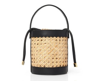The Pippa Bag - Wicker & Leather Bucket Bag