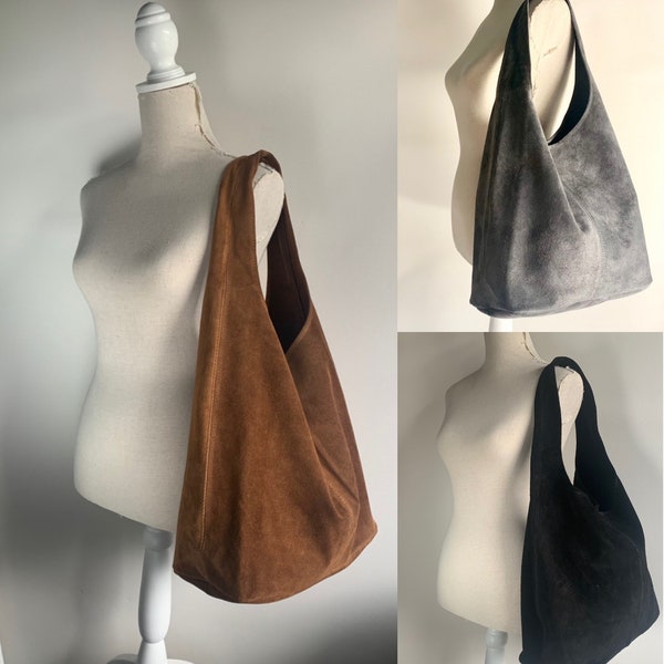 Suede schoudertas talrijke kleuren, suède hobo tas, suède hippie tas, suède slouchy tas, heldere tas, dames suède handtas met portemonnee