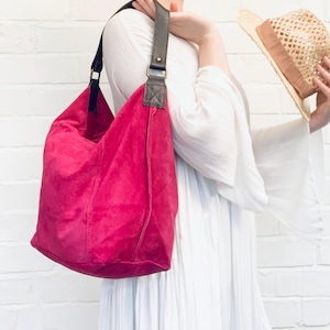 Livraison gratuite Sac à bandoulière en daim rose fuchsia, sac hobo en daim, sac hippie en daim, sac souple en daim, sac bohème, sac à main en daim pour femme, sac rose