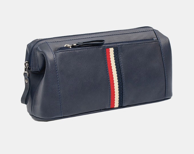 Navy Leather Toiletry Bag