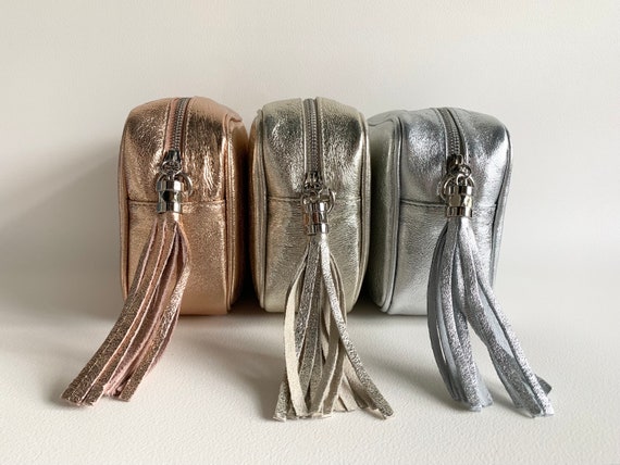 Metallic Leather Party Bag Christmas Party Bag Silver Leather Crossbody Bag Rose Gold Camera Bag Wedding Bag Bridesmaid Bag Metallic