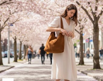 Suede Hobo Bag with Purse: Italian Leather Slouchy Shoulder Bag - Charlie
