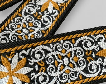 Floral Mustard & White Canvas Bag Strap, Purse Strap: Silver Hardware