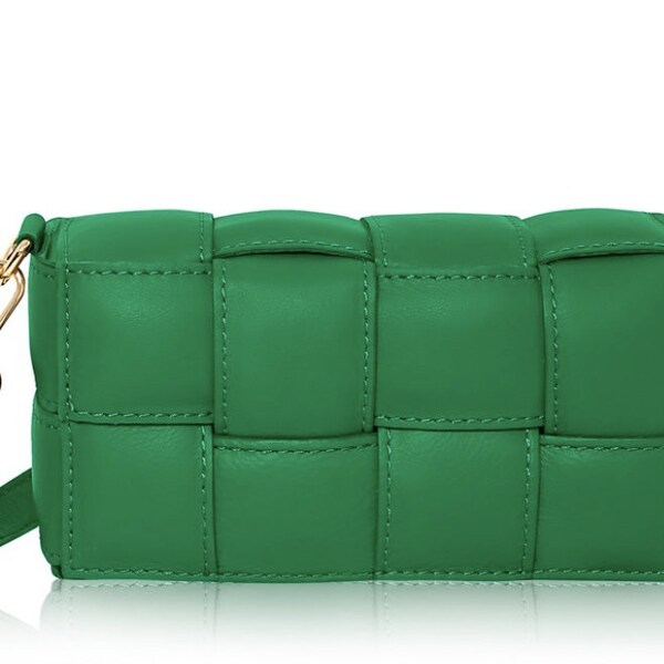 Bolso acolchado de cuero verde con correa, bolso de boda verde, bolso de dama de honor verde, bolso de cuero, 3er aniversario, bolso de cuero verde