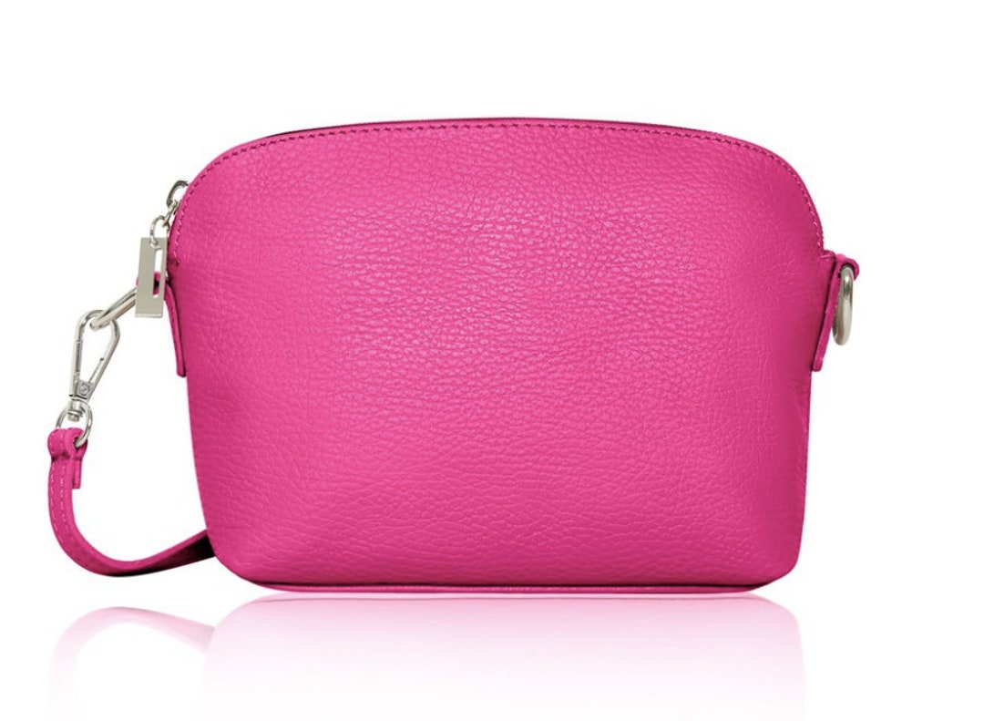 Leather Crossbody Bag With Strap & Silver Hardware, Simple Bag