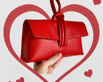 Red Leather Clutch Bag Crossbody Bag, Red Grab Bag, Wedding Bag, Women&#39;s Accessories, Bridesmaid Bag, Unusual Bag, Teal Party Bag