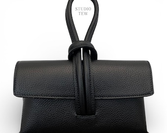 Personalised Black Leather Clutch Crossbody Bag: Handmade Italian Clutch - Claris