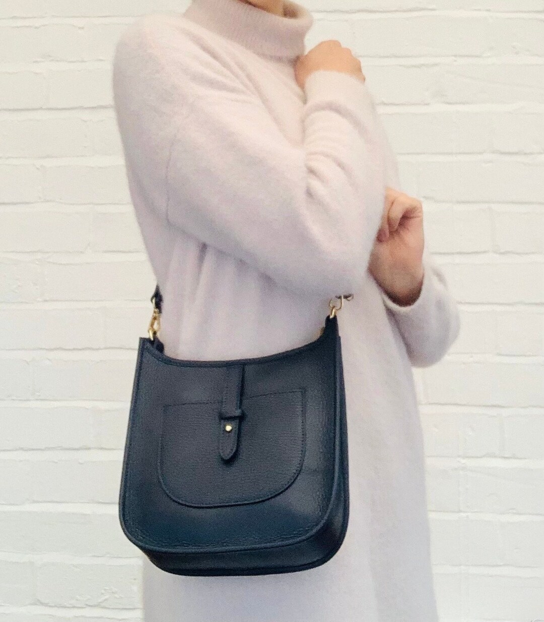 Leather  Front Fold Crossbody Bag Navy main image 0