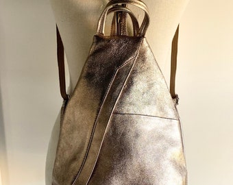Stylish Leather Backpack In Metallic Colours, Women's Gold Leather Backpack, Silver Backpack, Work Bag, Leather Bag, Anniversary Gift