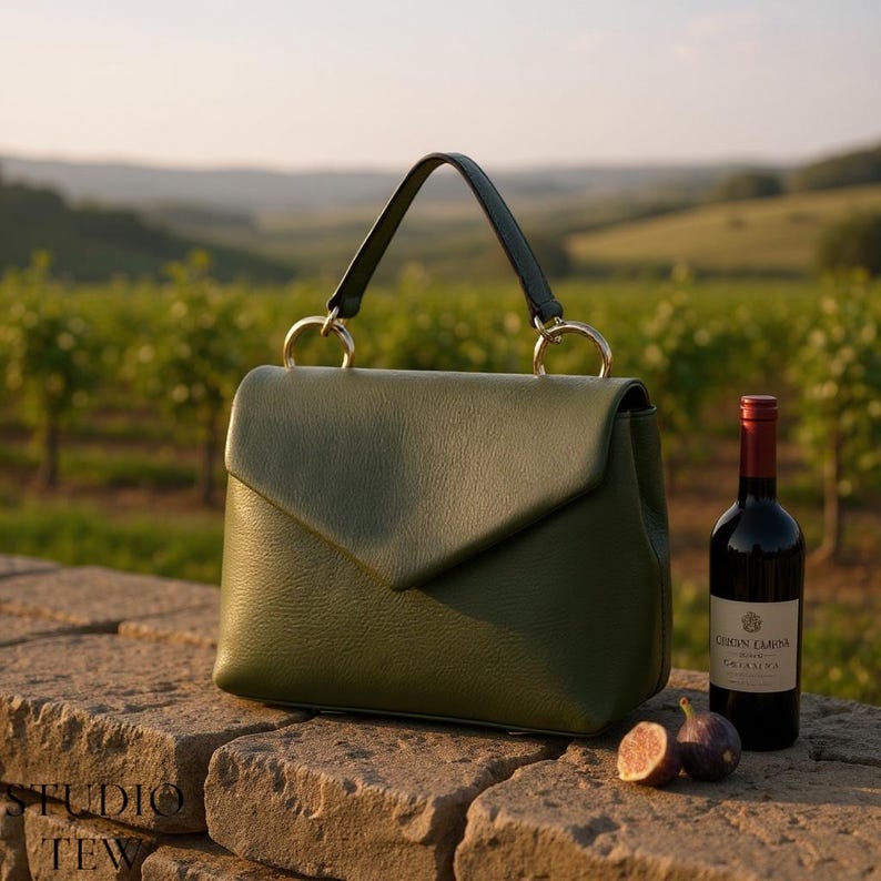 Leather Handbag with Chain Handle: Italian Leather PurseChristmas Gift For Her image 7
