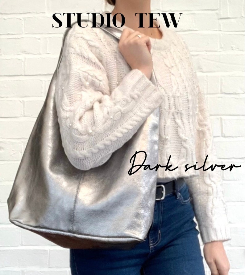 Metallic Leather Slouch Shoulder Bag, Silver Boho Bag, Rose Gold Bag, Gold Slouchy Bag, Shiny Bag, Metallic Bag, Unusual Gift image 4