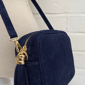 Navy Suede Crossbody Bag, Blue Suede Bag, Camera Bag, Tassel Bag, Wedding Bag, Suede Tassel Bag, Night Out Bag, Navy Bag