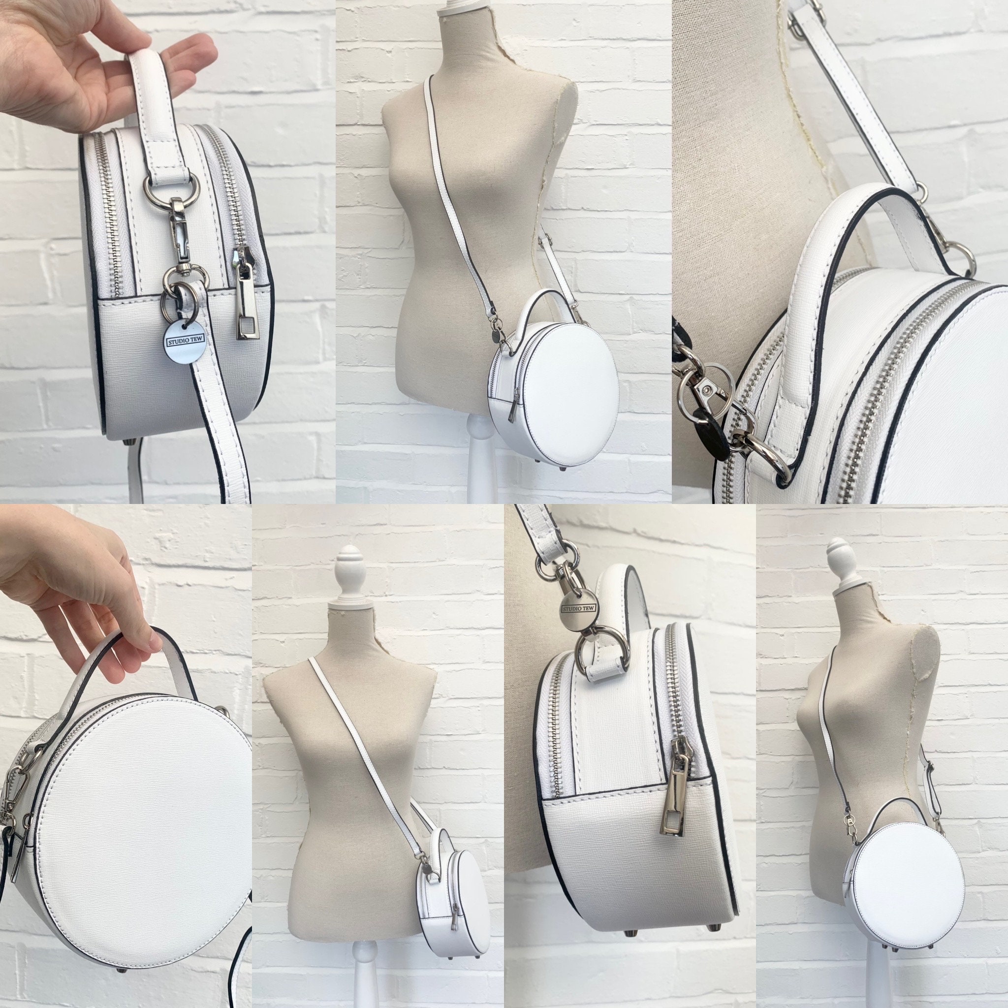 Women's Leather Round Crossbody Bag Metal Top Handle Handbags in White |  Baginning