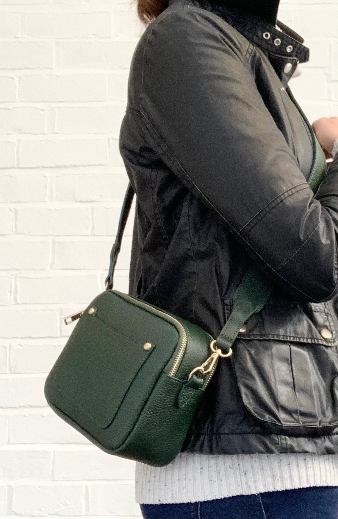 Dark Green Leather Crossbody Bag, Camera Bag, Wedding Bag