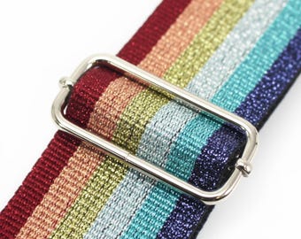 Sparkly Rainbow Canvas Bag Strap: Adjustable Replacement Strap with Silver Hardware