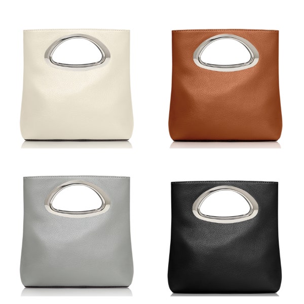 Leather Clutch Bag, Tan Party Bag, Black Wedding Bag, Bridesmaid Gift, Cream Bridesmaid Bag, Leather Clutch Handbag, Unique Bag