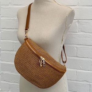 Raffia Tasche In Zahlreichen Farben, Stroh Strand Bum Bag, Körpernah Tasche, Urlaubstasche, Festival Tasche, Sommer Leder Bum Bag, Stilvoller Urlaub