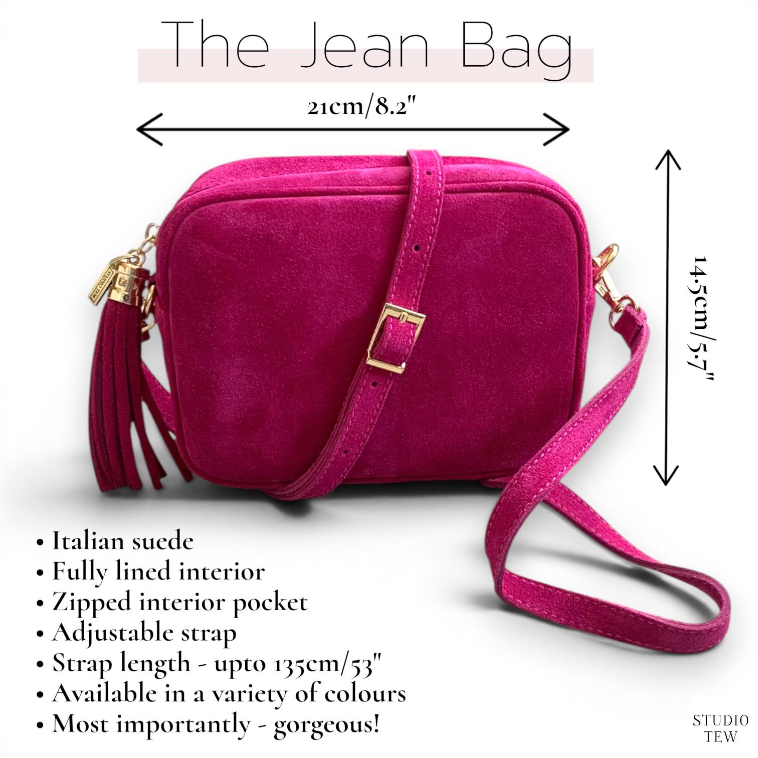 Fuchsia Suede Crossbody Bag: Pink Tassel Camera Bag - Jean