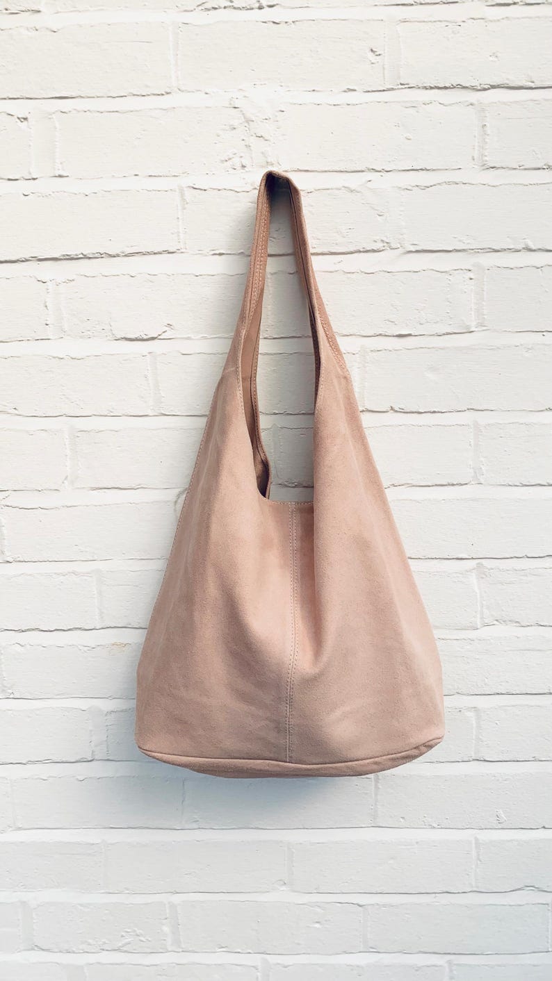 Unstructured Bags Pale Pink Suede Hobo Bag: Italian Leather Slouchy Shoulder Bagchristmas ...