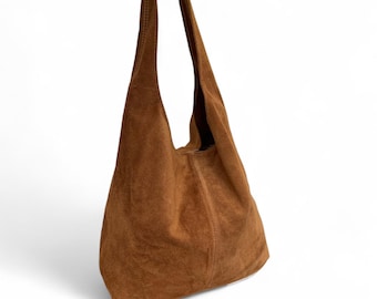 Italian Suede Hobo Bag with Purse: Slouchy Shoulder Bag - Charlie