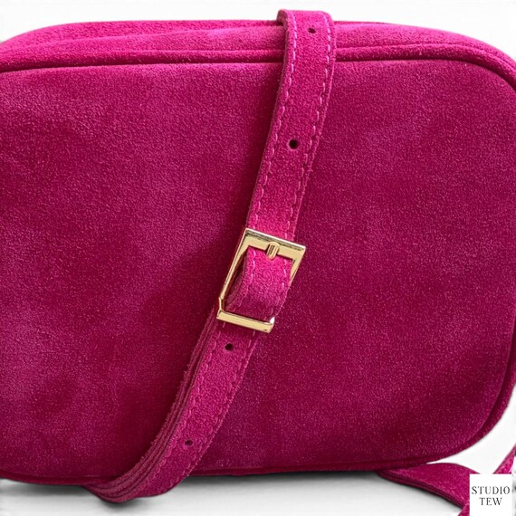 Personalised Fuchsia Suede Crossbody Bag: Pink Tassel Camera Bag