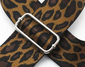 Leopard Print Bag Strap: Adjustable Canvas Handbag Strap with Silver Hardware