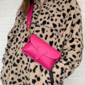 Fuchsia Leather Bag, Bright Pink Crossbody Bag, Small Pink Bag, Bright Bag, Funky Bright Bag