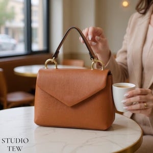 Leather Handbag with Chain Handle: Italian Leather PurseChristmas Gift For Her image 6