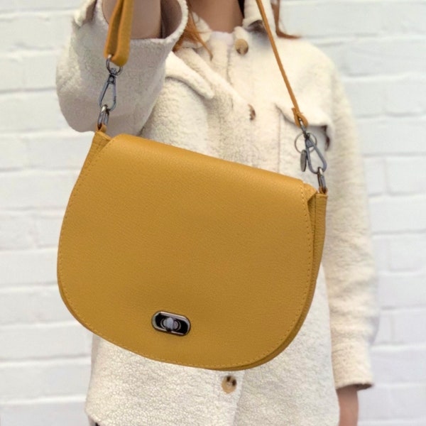 Mustard Leather Satchel Bag, Small Yellow Bag, Postman Style Bag, Wedding Bag, Small Leather Crossbody Bag