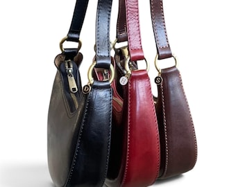 Black Leather Half Moon Bag: Handmade Real Leather Crescent Purse