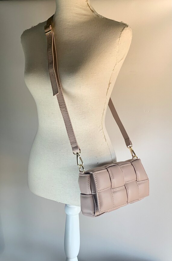 Pink Leather Quilted Bag With Strap Nude Pink Wedding Bag Pale