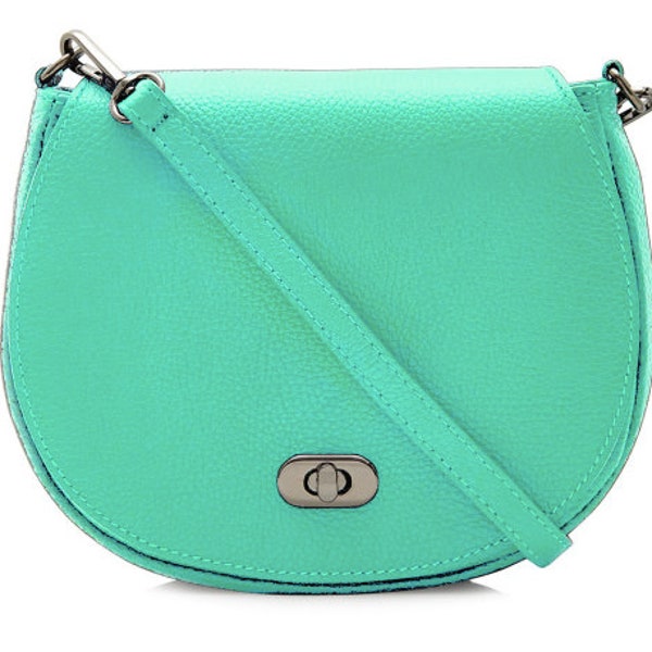 Aqua Green Leather Satchel Bag, Small Green Bag, Postman Style Bag, Wedding Bag, Small Leather Crossbody Bag