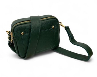 Dark Green Leather Crossbody Bag, Camera Bag, Wedding Bag